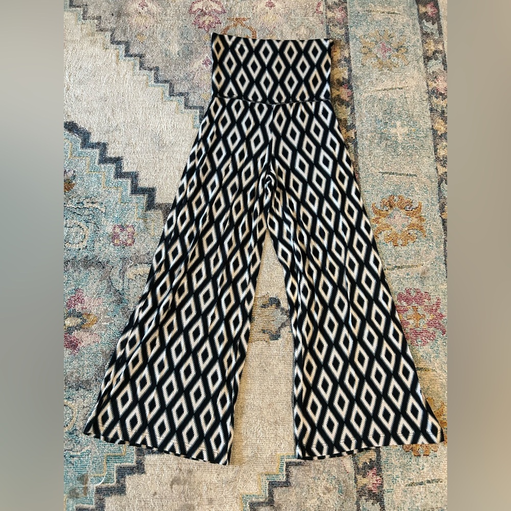 Hourglass Lily Wide-Leg Cotton Pattern Fold-Over Waistband Pants